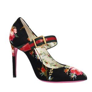 Gucci Sylvie Mary Jane Floral Velvet Pump - Sz 6